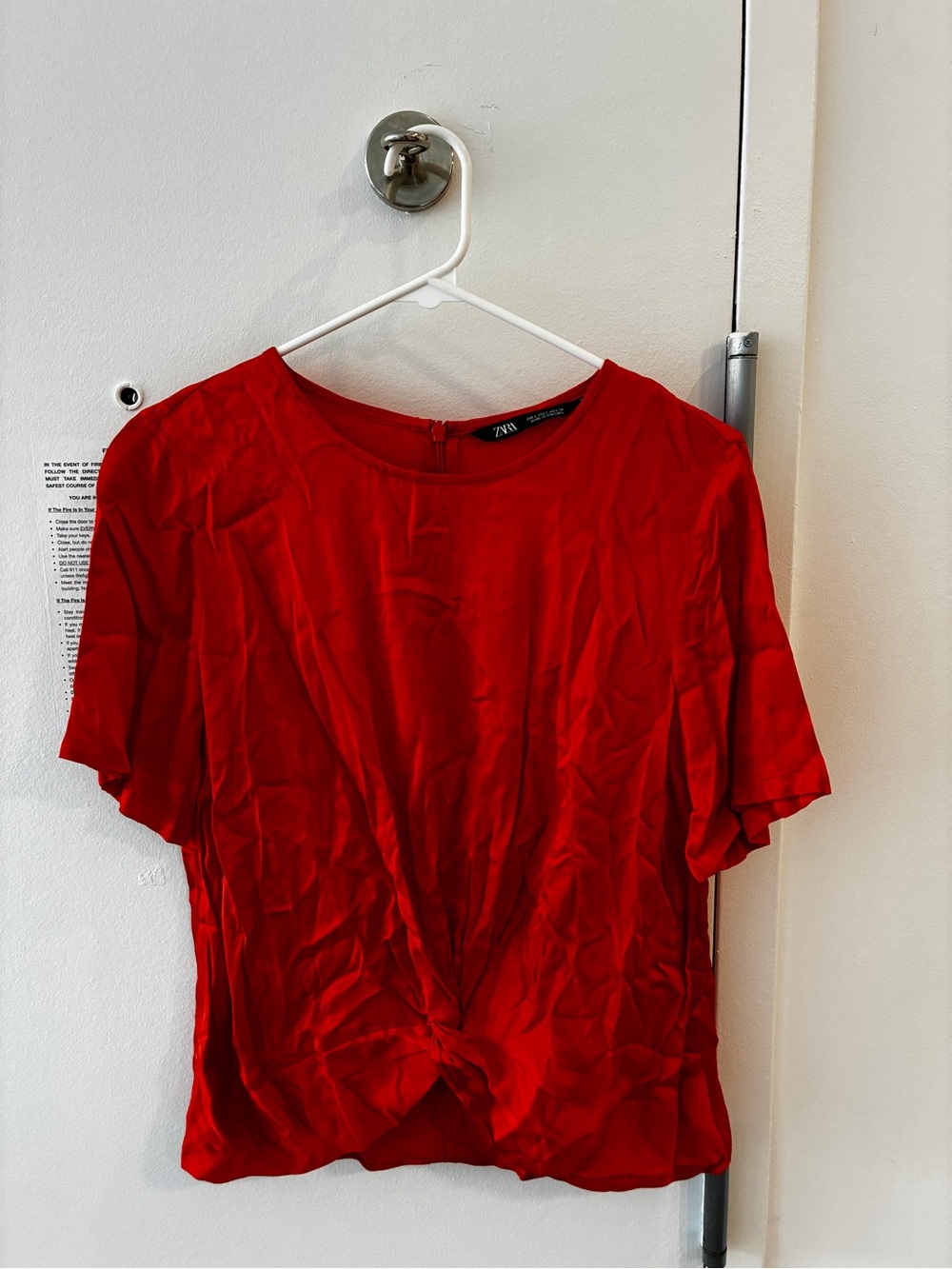 Zara Bright Orange Short Sleeve Twist-Hem Blouse